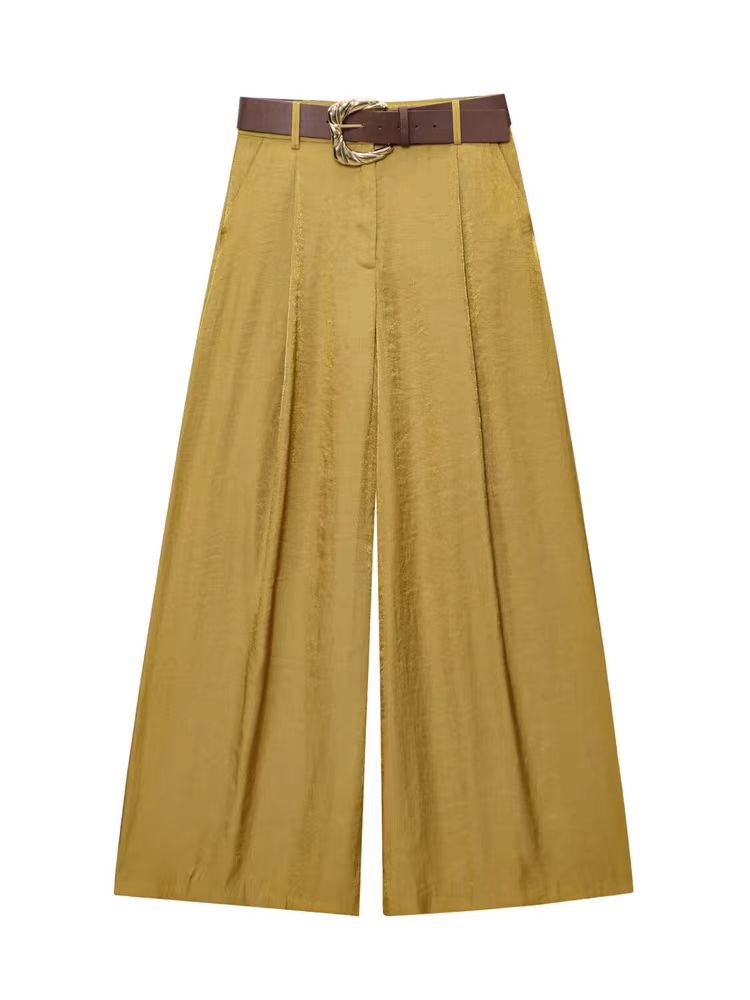 Damen High‑Waist Palazzo‑Hose mit Leoparden‑Print, weitem Bein und Ziergürtel Drune