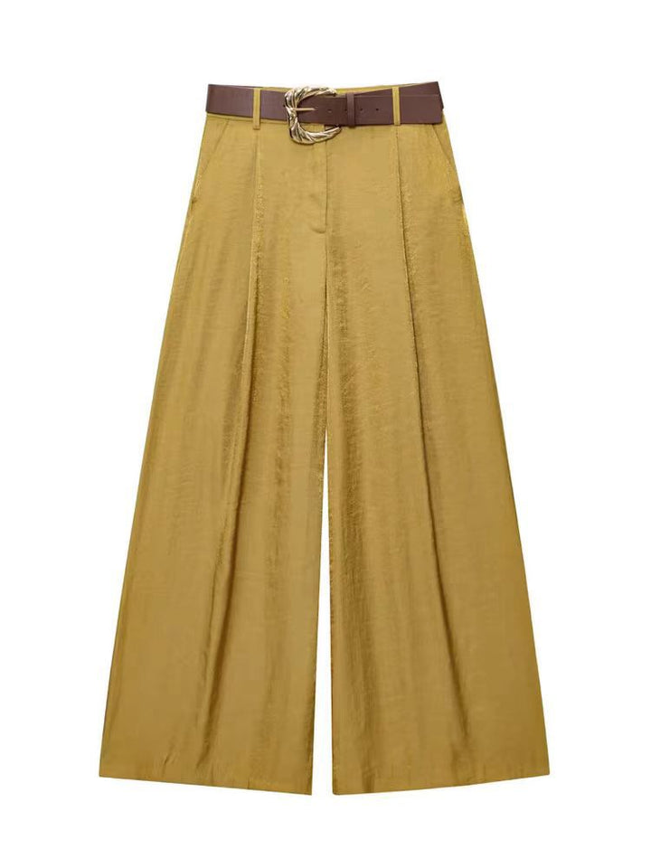 Damen High‑Waist Palazzo‑Hose mit Leoparden‑Print, weitem Bein und Ziergürtel Drune