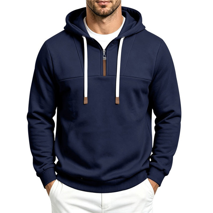 Herren Moderner Halbzip-Hoodie aus French Terry mit Zierriegel und Kordelzug Drune