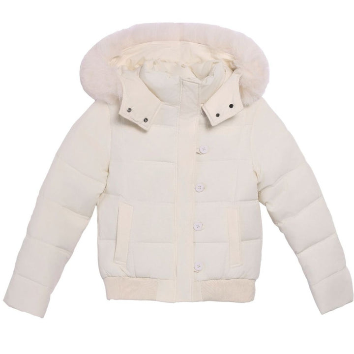 Damen Stylische Jacke mit abnehmbarem Kunstfellkragen und Knopfdetails Drune