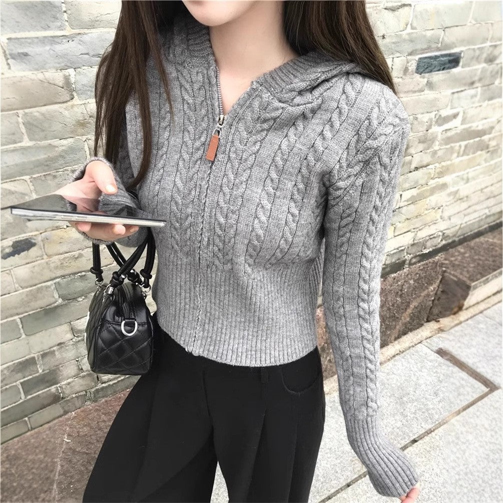 Damen Kapuzenstrickjacke mit Zopfmuster und asymmetrischem Schnitt Drune