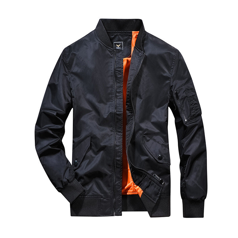 Herren Leichte Bomberjacke im Aviator‑Stil mit kontrastierendem Innenfutter und Ärmeltasche Drune