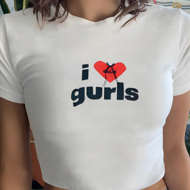 Damen Crop-T-Shirt mit animalistischem Lippenmotiv und auffälligem Schriftzug Drune