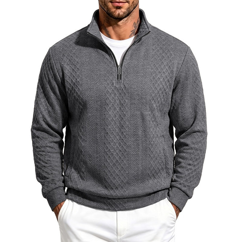 Herren Texturierter Halbzip-Pullover mit Stehkragen und Strukturmuster Drune