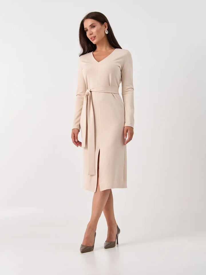 Drune | Rundhalsausschnitt Langarm Knoten Taille Pullover Kleid