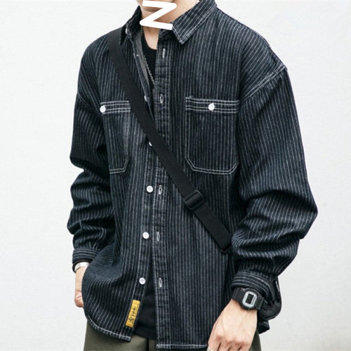 Herren Denim-Hemdjacke mit modernem Streifenmuster und praktischen Brusttaschen Drune