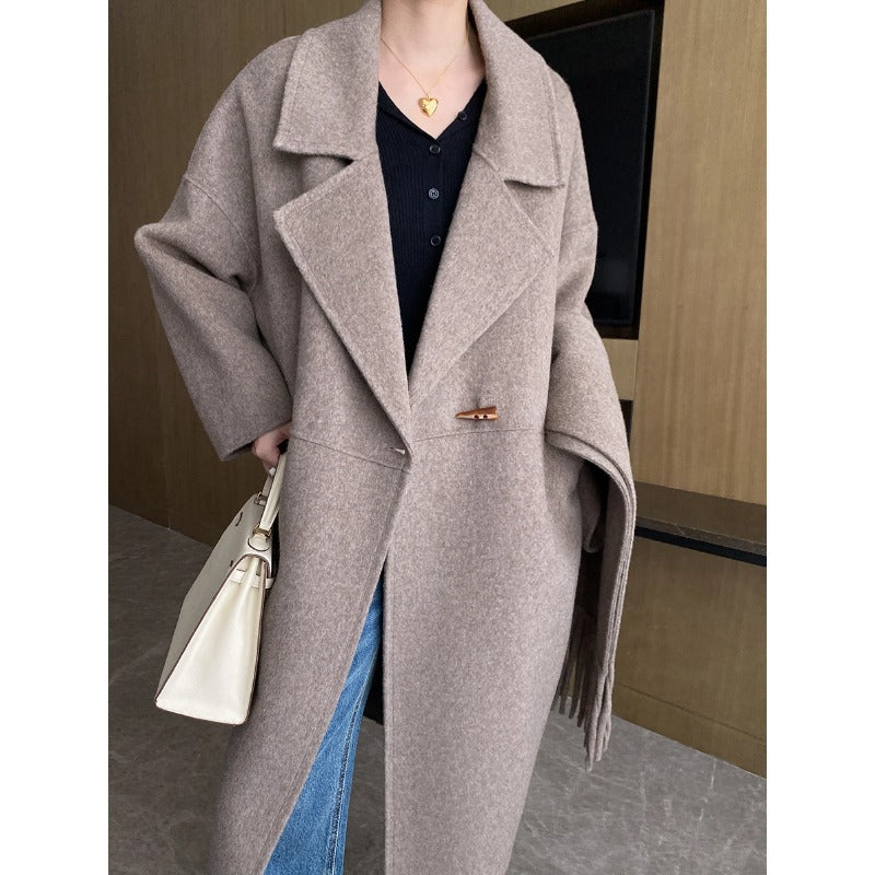Damen eleganter Oversized-Mantel mit Fransen und tiefem Kragen Drune