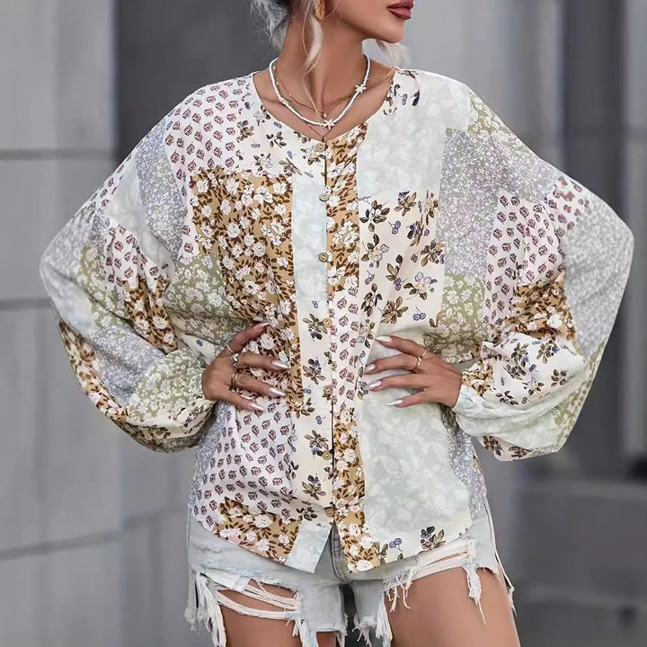 Damen Bluse mit einzigartigem Patchwork-Design Drune