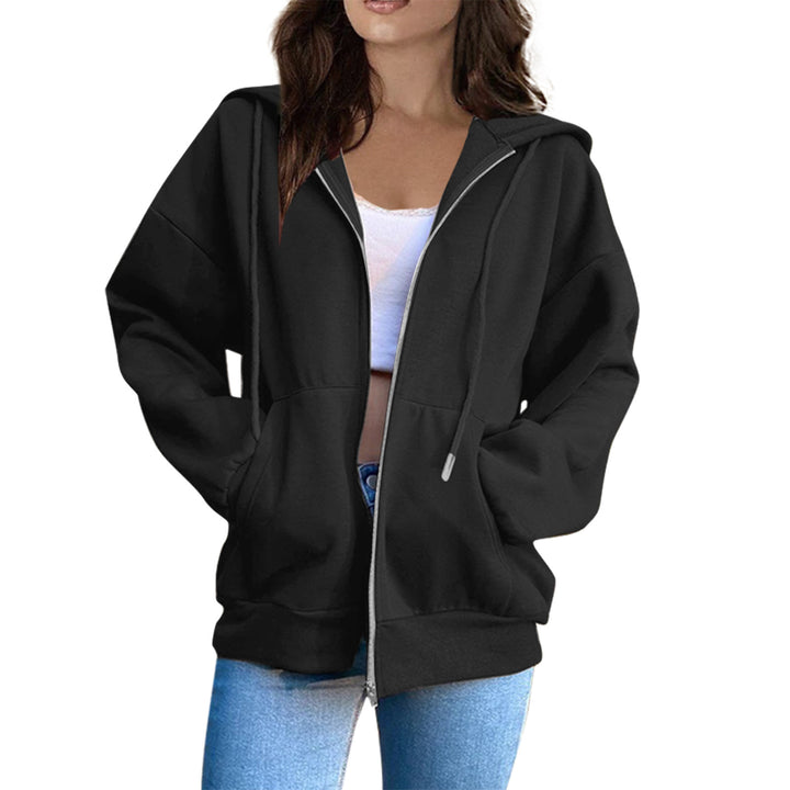 Damen nan lässige Kapuzenjacke mit durchgehendem Reißverschluss, Kängurutaschen und voluminösen Raglanärmeln Drune