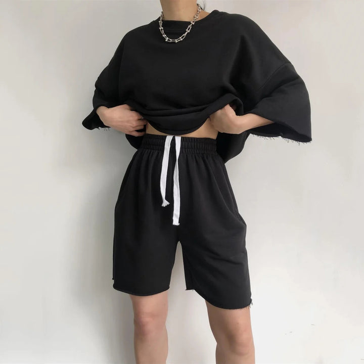 Damen lässiges Kurzarm-Oberteil und kurze Hose Set Drune