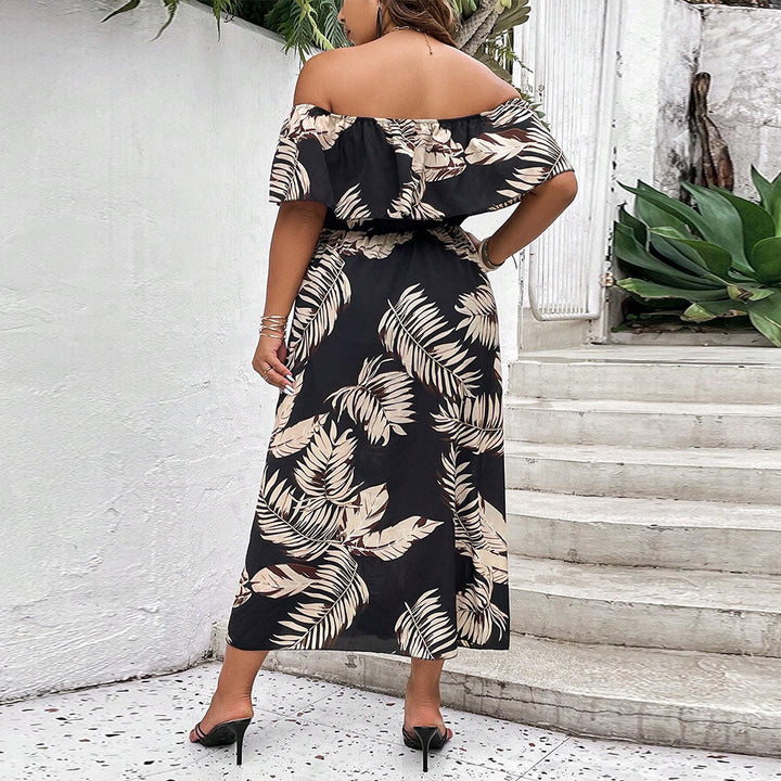 Damen Off-Shoulder Maxikleid mit raffinierten Rüschen und seitlichem Schlitz Drune
