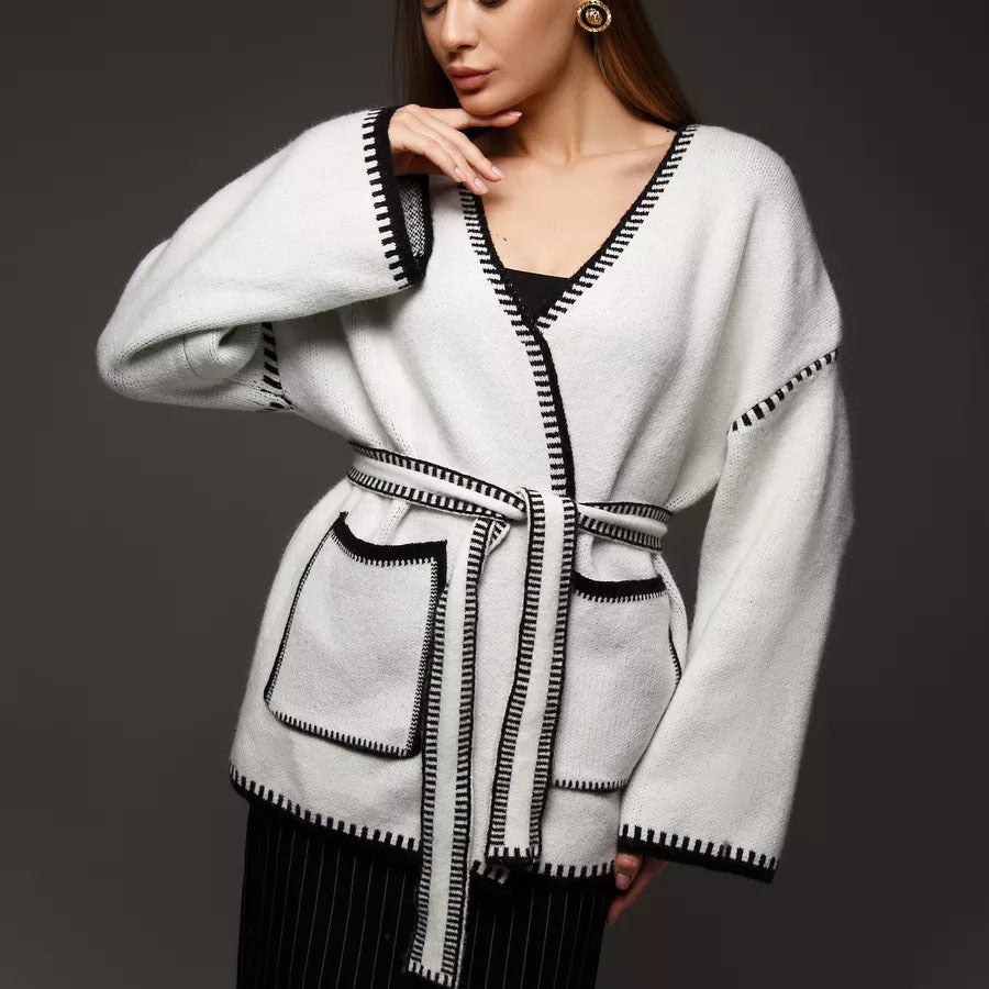 Damen Strickjacke mit breiten Ärmeln und taillierbarem Gürtel Drune