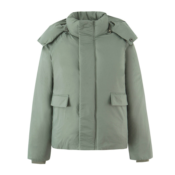 Damen Kurze boxy Funktionsjacke mit Kapuze, wattierter Isolierung und diagonalen Reißverschlusstaschen Drune