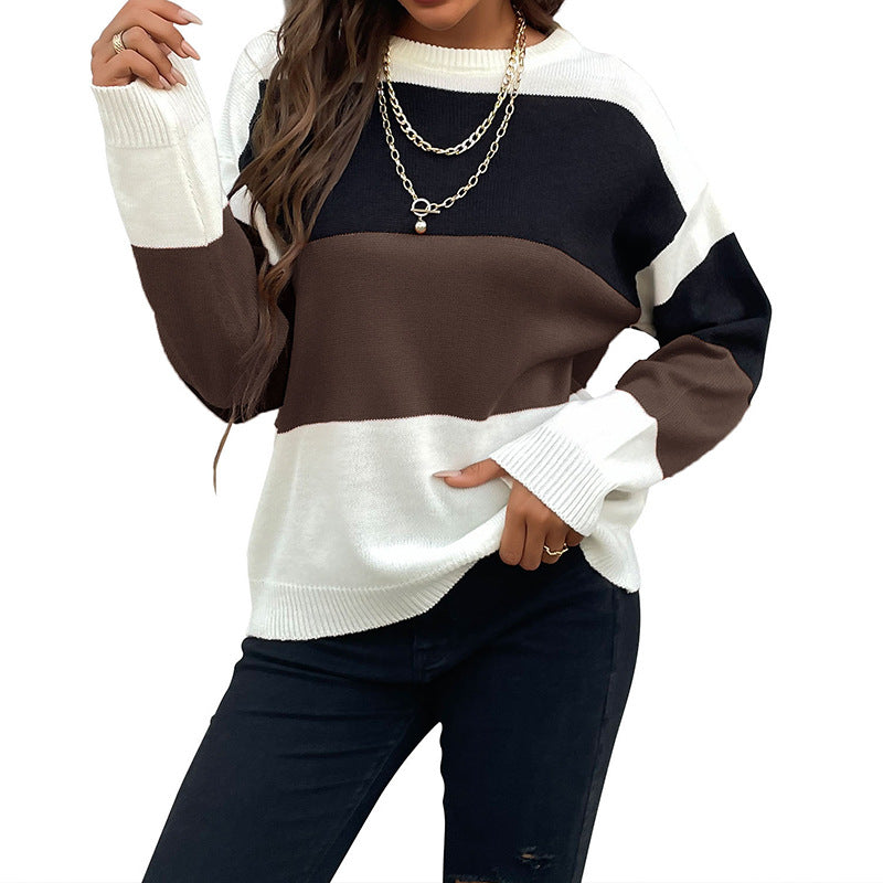 Damen Lässiger Strickpullover mit Farbblock-Design Drune