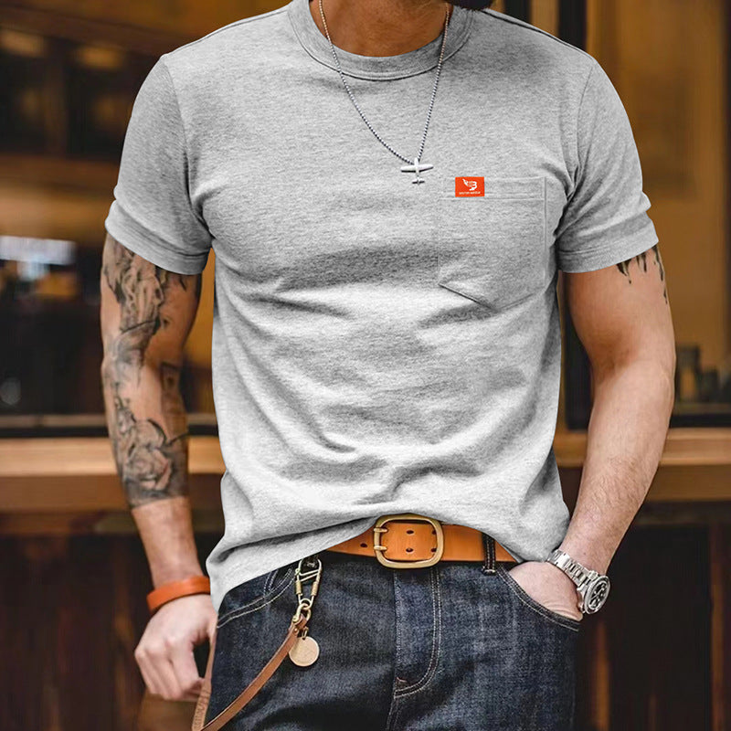 Herren klassisches Kurzarm T-Shirt mit Brusttasche aus hochwertiger Baumwolle Drune