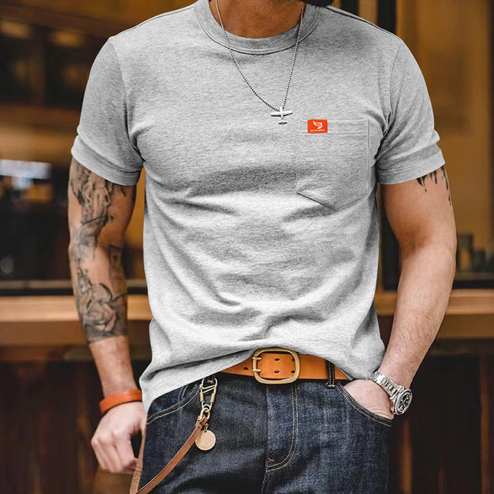 Herren klassisches Kurzarm T-Shirt mit Brusttasche aus hochwertiger Baumwolle Drune