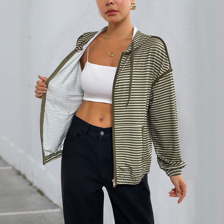 Damen Modische Kapuzenjacke mit Streifen Drune