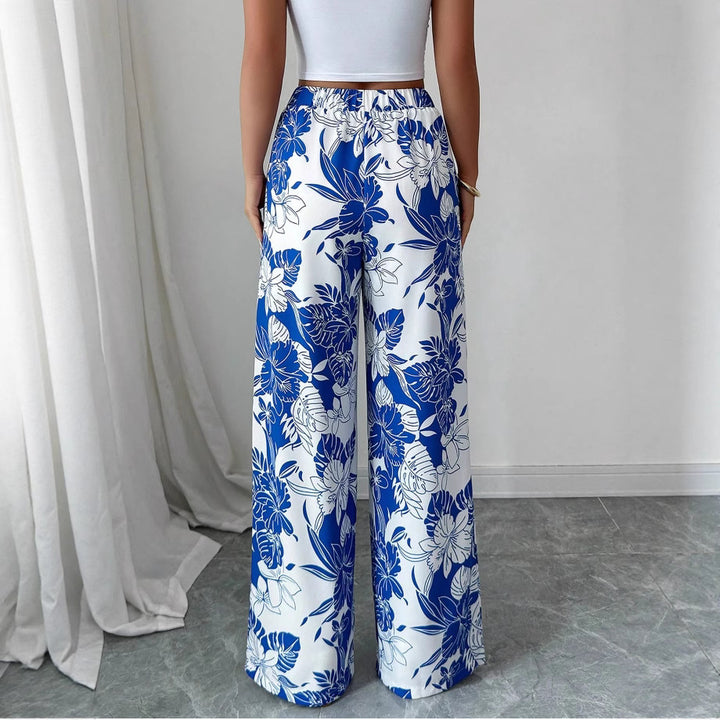 Damen Hochtaillierte Palazzohose mit floralem Design und seitlichen Taschen Drune