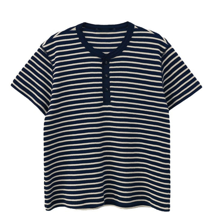 Damen modisches gestreiftes Kurzarmshirt mit Knopfleiste Drune