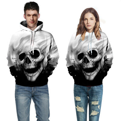 Herren Kapuzenpullover mit leuchtendem Flammenschädel-Print Drune