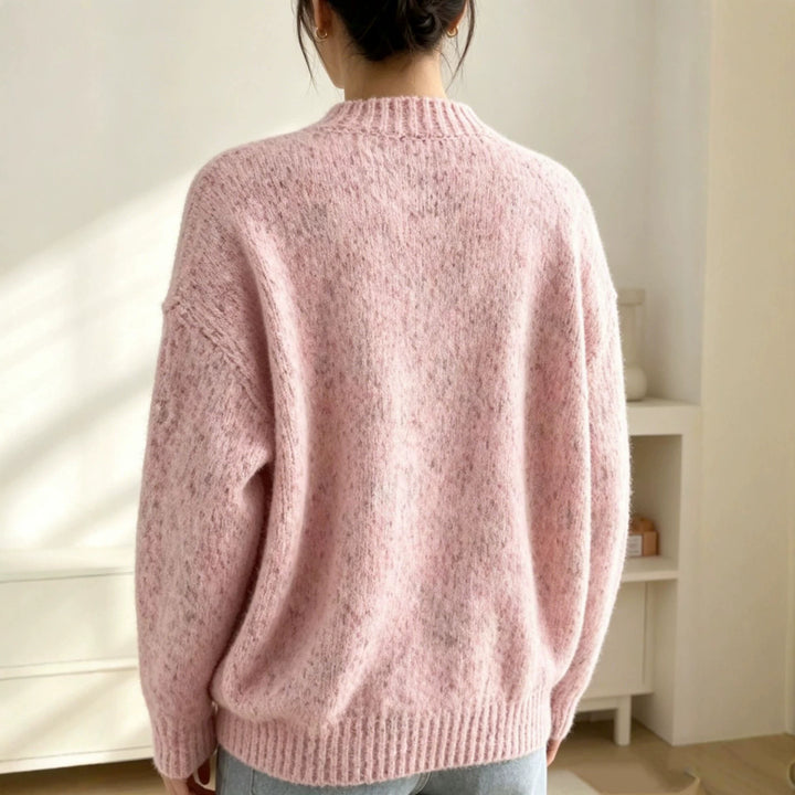 Damen Grobgestrickter Kurzcardigan mit Rundhalsausschnitt und meliertem Tweed-Effekt Drune