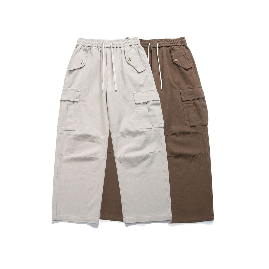 Damen High‑Waist Cargo‑Hose mit weitem Bein, elastischem Bund und Pattentaschen Drune