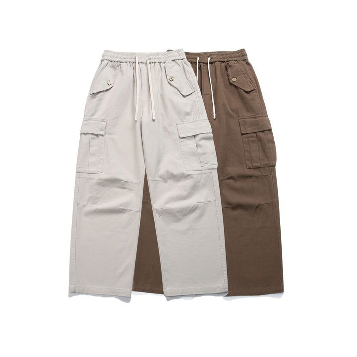 Damen High‑Waist Cargo‑Hose mit weitem Bein, elastischem Bund und Pattentaschen Drune