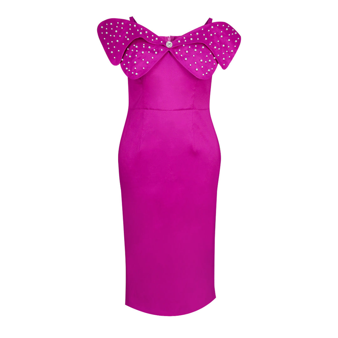 Damen Elegantes Abendkleid mit voluminösen Schleifenärmeln und funkelnden Strassakzenten Drune