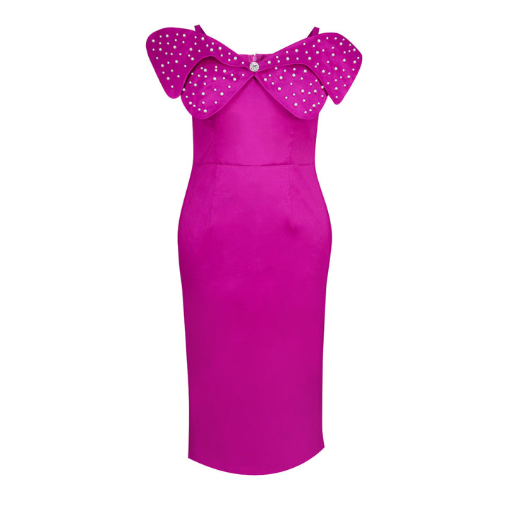 Damen Elegantes Abendkleid mit voluminösen Schleifenärmeln und funkelnden Strassakzenten Drune
