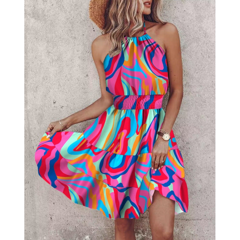 Damen Freizeitkleid mit floralen Druckdetails und Taillengürtel Drune