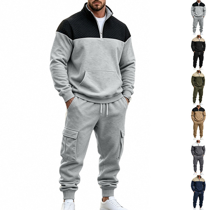 Herren Freizeit-Trainingsanzug mit Steppkragen und Cargo-Jogger Drune