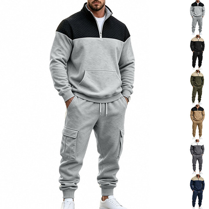 Herren Freizeit-Trainingsanzug mit Steppkragen und Cargo-Jogger Drune