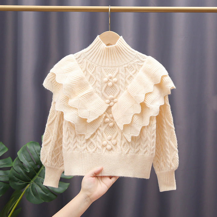 Damen Strickpullover mit Rüschen und Zopfmuster Drune