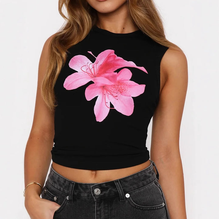 Damen Crop-Top mit floralem Print und figurbetontem Schnitt Drune
