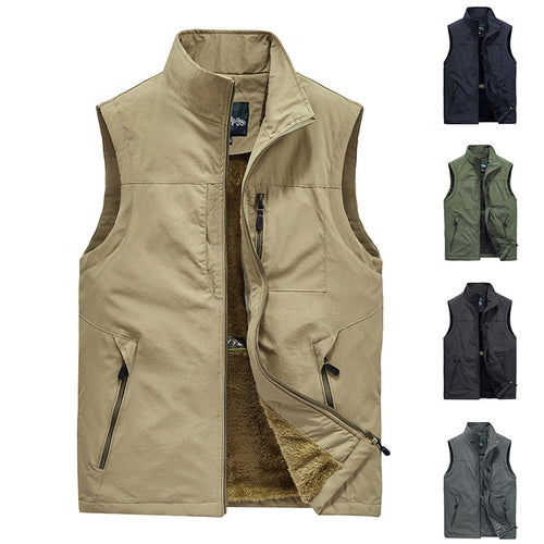 Herren Wattierte Fleecegefütterte Outdoor‑Weste mit Stehkragen und Reißverschlusstaschen Drune