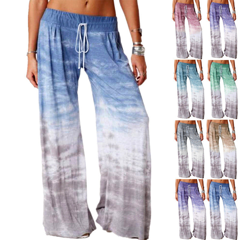 Damen weite Batik-Hose mit Kordelzug, Plissee und Seitentaschen Drune