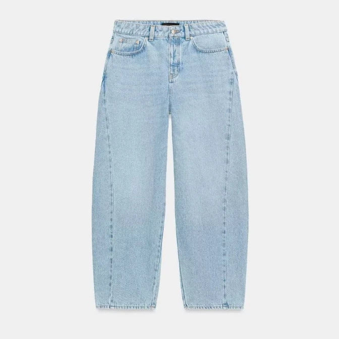 Damen High‑Waist Relaxed‑Fit Mom‑Jeans mit weitem Bein und 5‑Pocket Drune