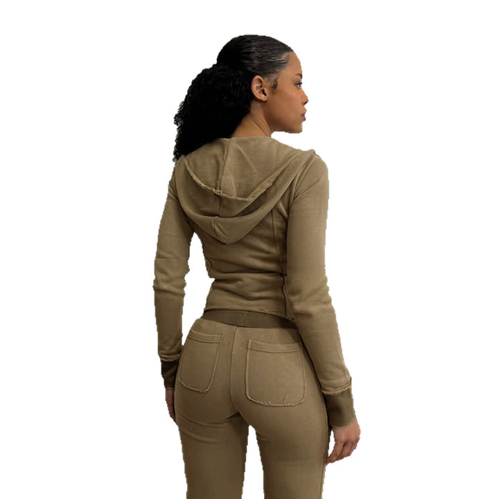 Damen nan Stretch-Flared-Hose mit hoher Taille, aufgesetzten Taschen und seitlichen Einsatzbahnen Drune