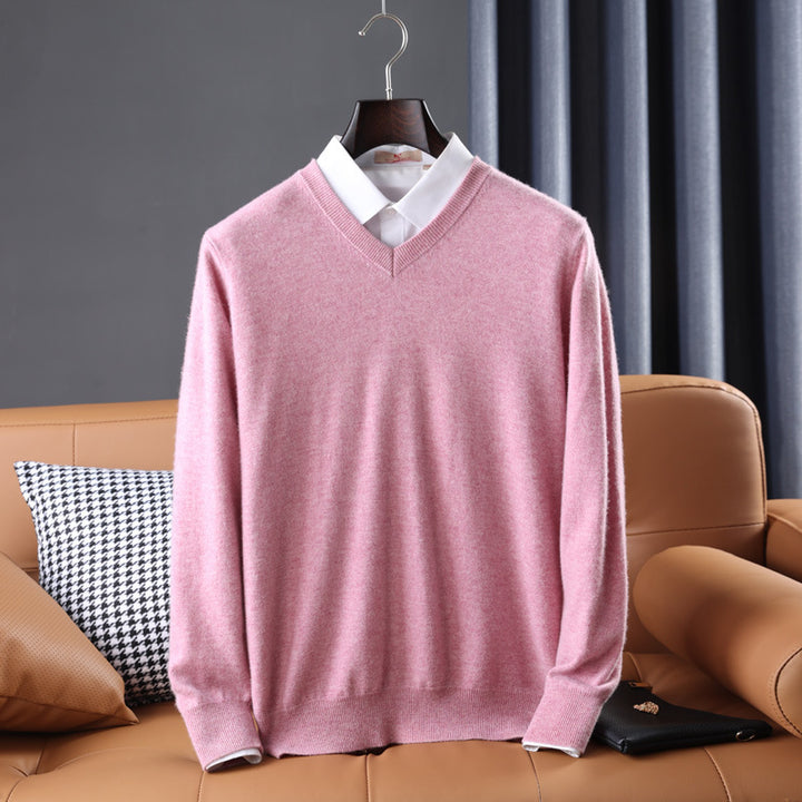 Herren Slim-Fit Rundhalspullover aus feinem Kaschmir-Mix mit dezenter Rippenkante Drune