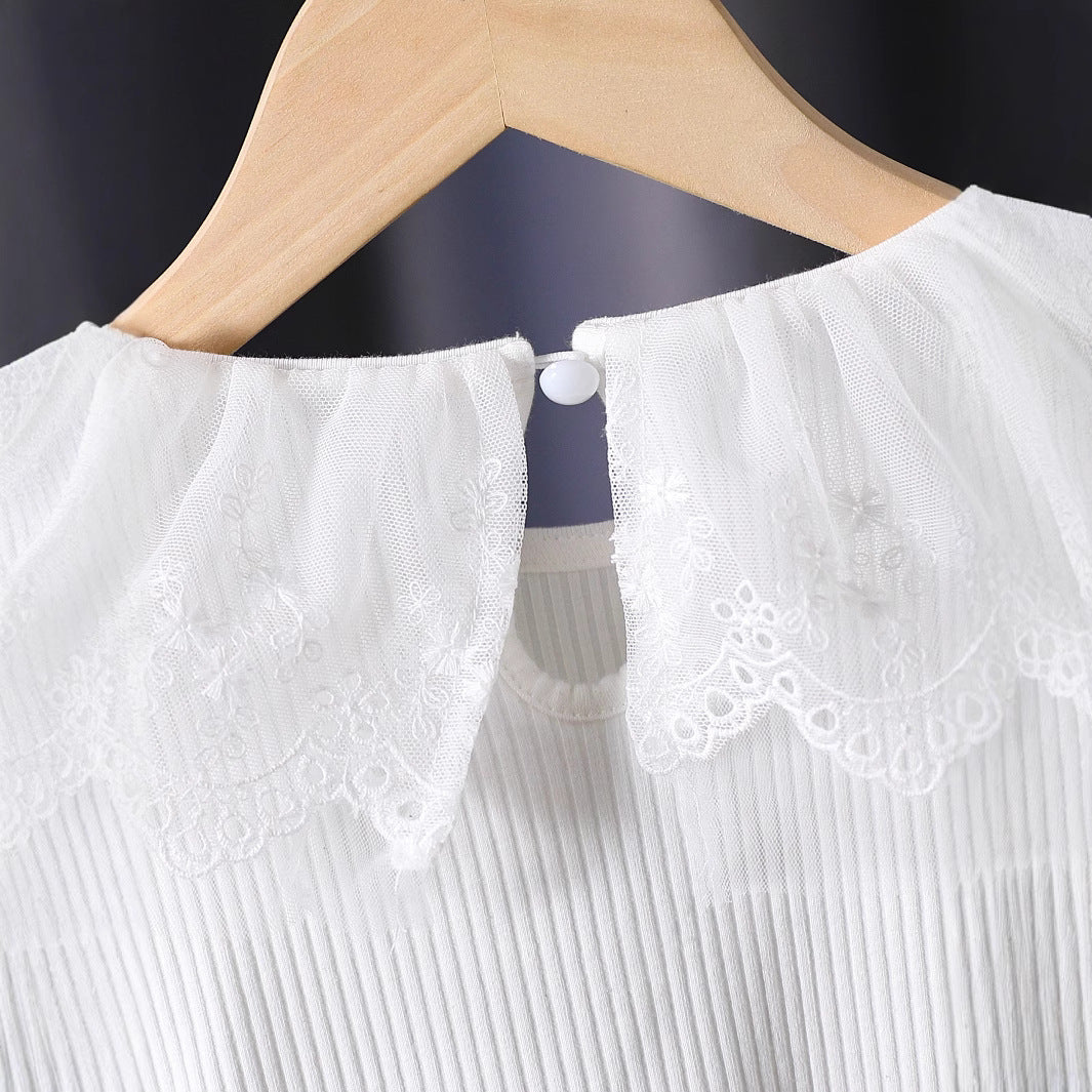 Damen Bluse mit romantischem Tüllkragen und floralen Stickereien Drune