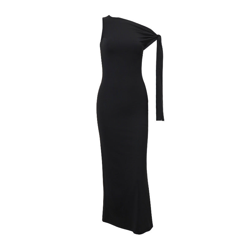 Damen Maxikleid mit asymmetrischem Design und elegantem Schößchen Drune