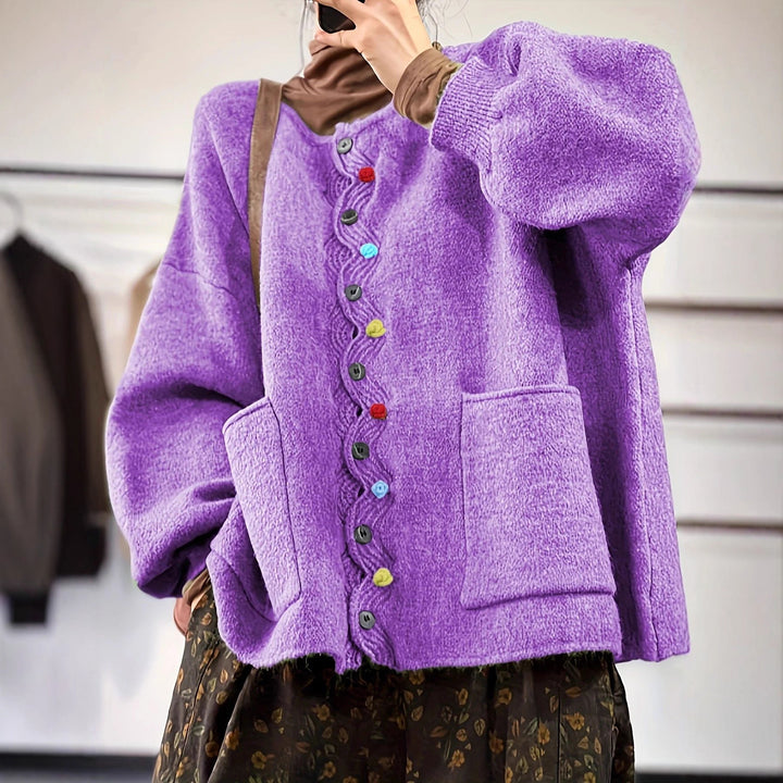 Damen Oversized Strickcardigan mit Zierknopfleiste und aufgesetzten Taschen Drune