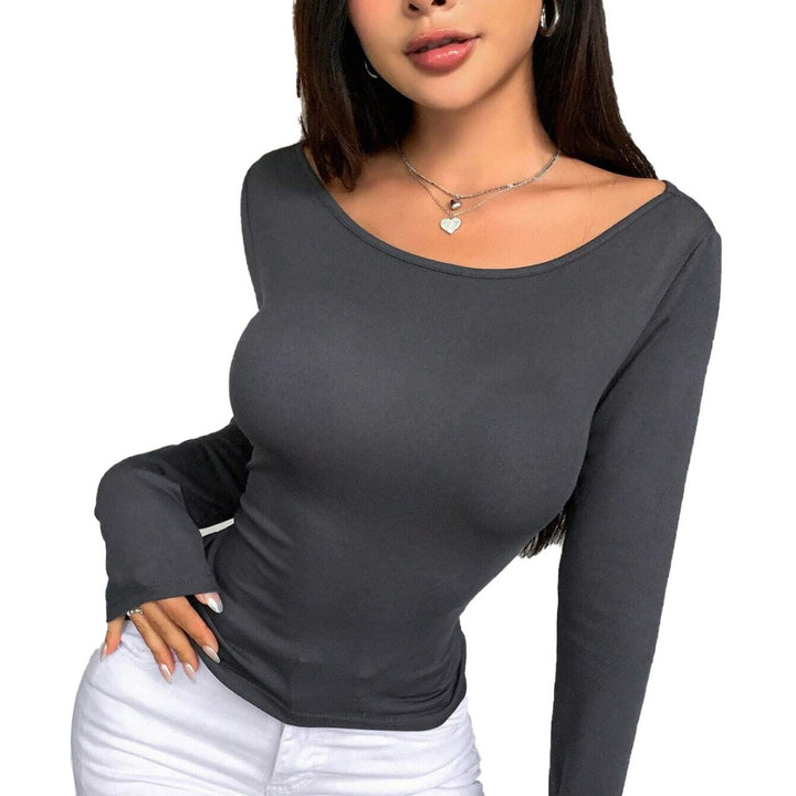 Damen figurbetontes Langarmshirt mit Rundhalsausschnitt Sculpting-Stretch und taillierter Passform Drune