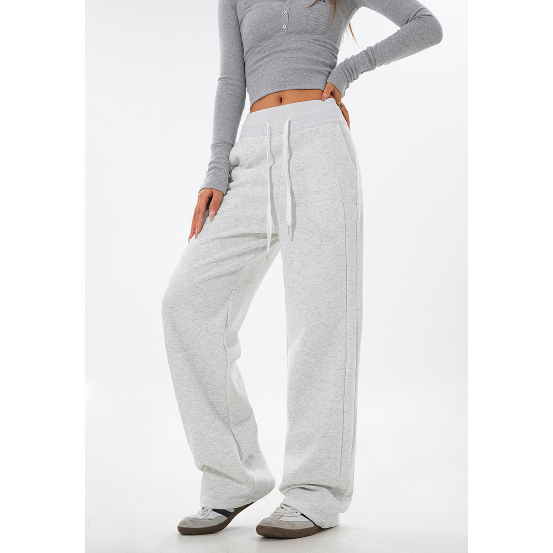 Damen Weite High‑Waist Sweatpalazzo‑Hose mit hohem Elastikbund und Tunnelzug Drune