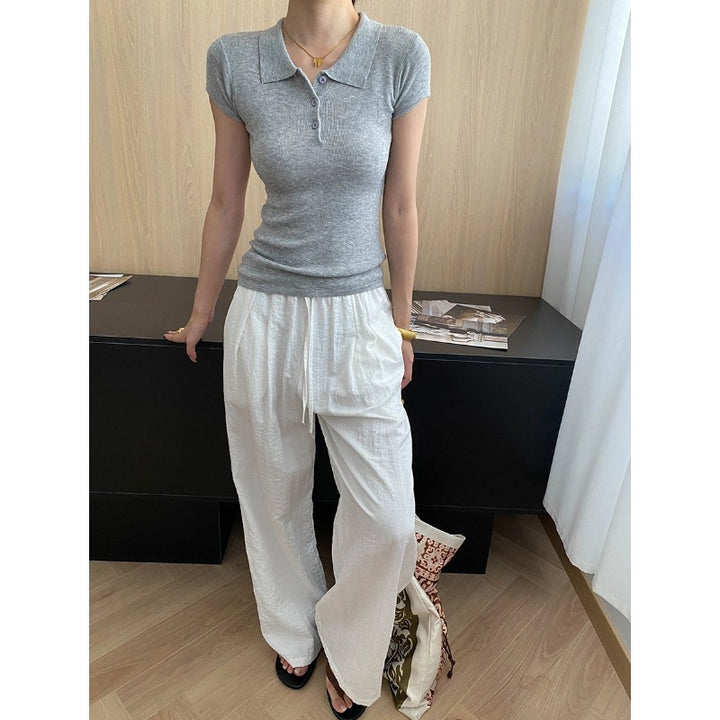 Damen elegantes Polo-Shirt aus hochwertigem Strick mit Knopfdetail Drune