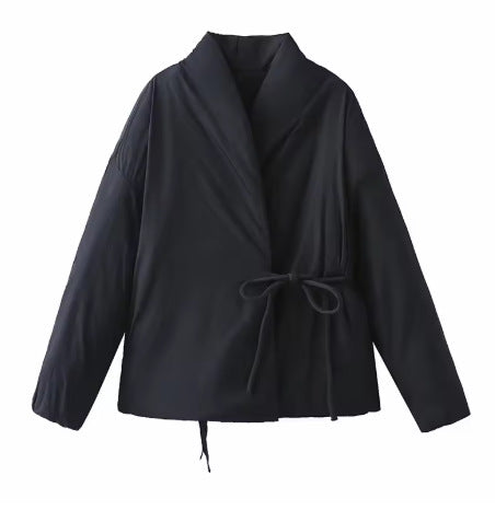 Damen 900+ gesteppte Wickeljacke mit Schalkragen und Taillenband Drune