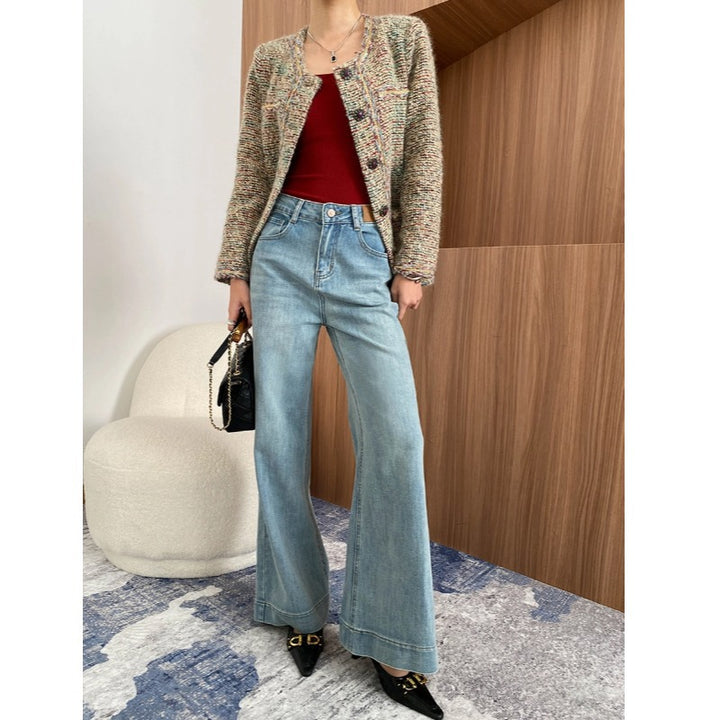 Damen lässige Schlagjeans im Vintage-Stil mit hohem Bund Drune