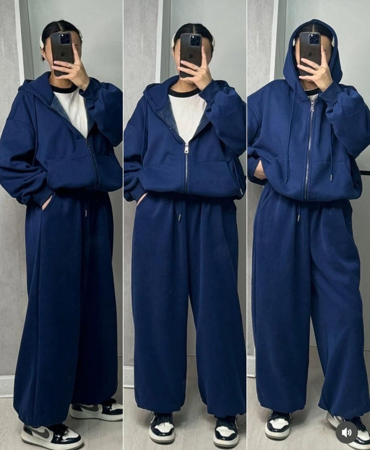 Damen nan übergroße Kapuzenjacke mit Reißverschluss und weite Jogginghose Lounge Set Drune