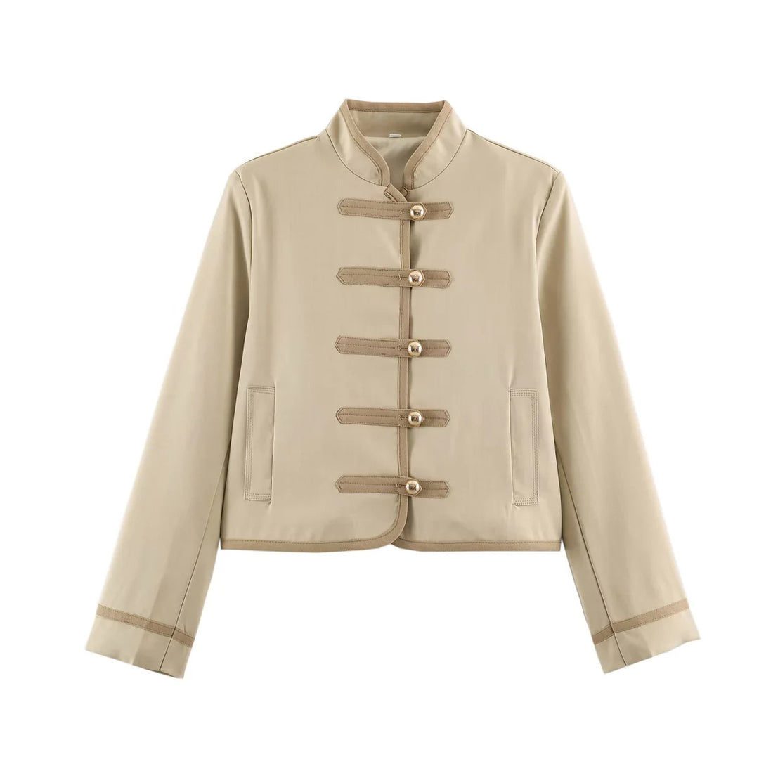 Damen nan chinesisch inspirierte Kurzjacke mit Stehkragen und dekorativen Kordelknöpfen Drune