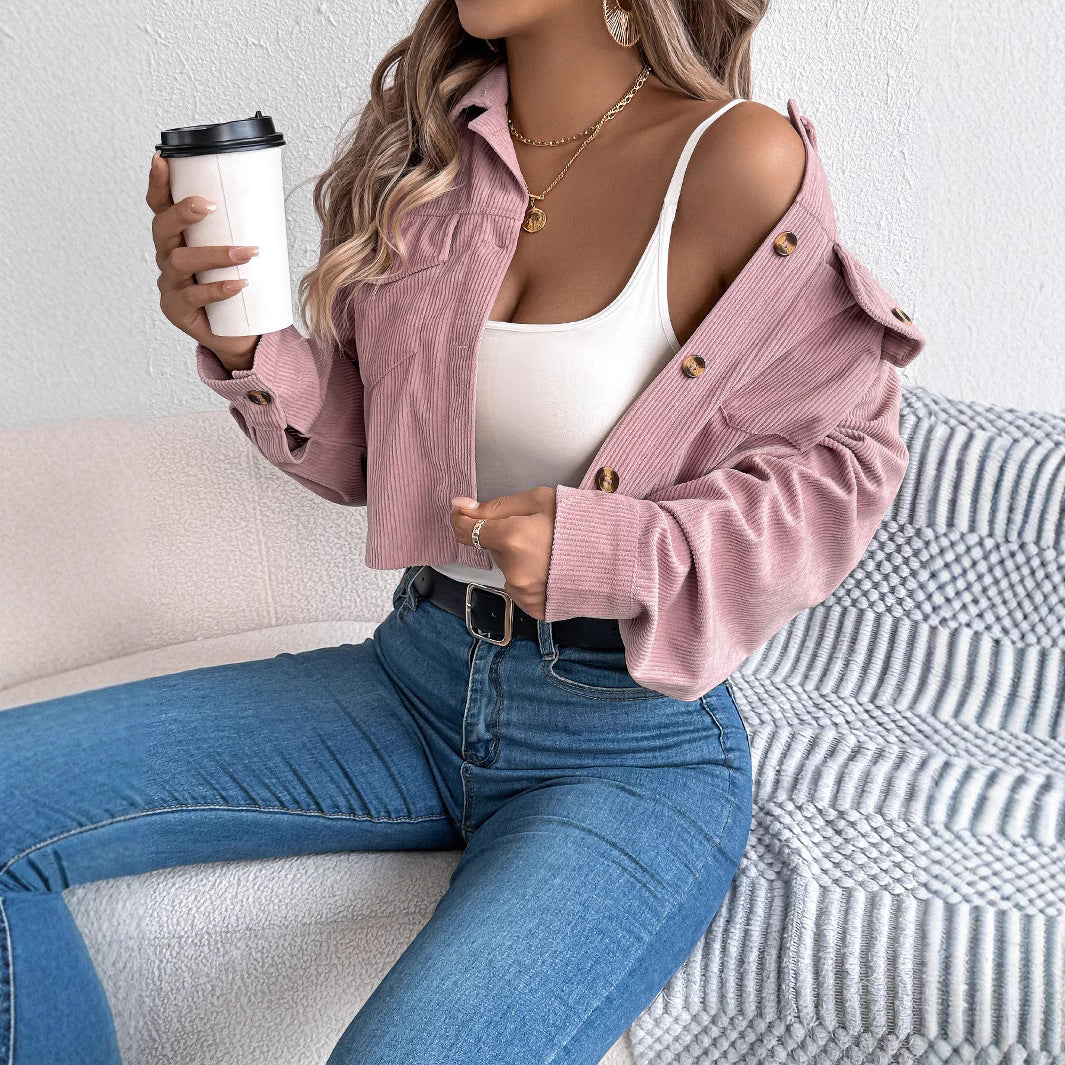 Damen Modische cropped Jacke mit Knopfdetails Drune